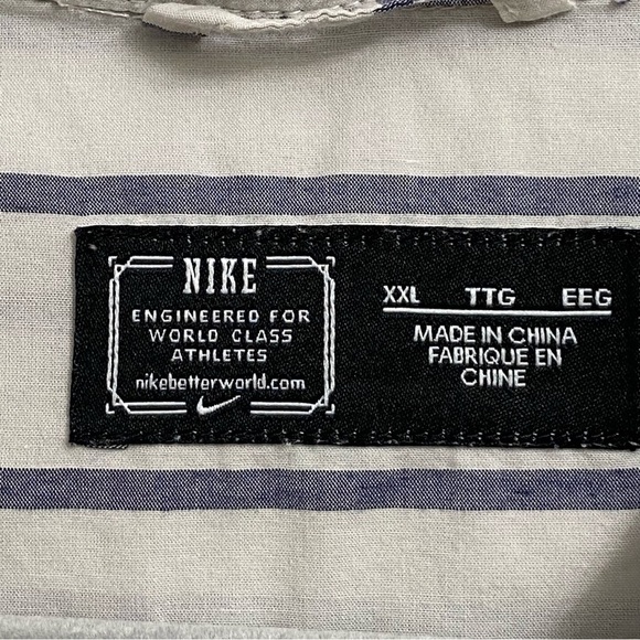 NIKE / Men’s Cream & Blue Striped Short Sleeve Button Down Shirt Size XXL - Picture 3 of 9